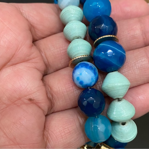 The AKOLA Project Uganda Handmade Blue Agate Paper Beads Double Strand Necklace - Picture 10 of 15